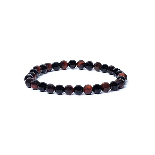 Armband zwarte onyx/rode tijgeroog