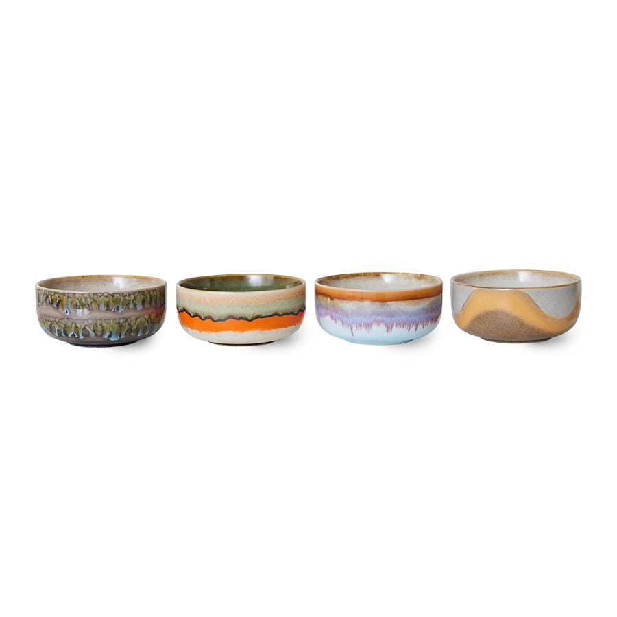 HKliving - Dessert schaaltjes Reef middel 0,4L 70's keramiek, set van 4