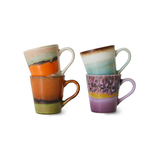 HKliving - Espresso mugs Retro 70's keramiek, set van 4