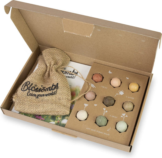 Blossombs - Cadeaubox met 9 biologische wilde bloemen zaadbommetjes