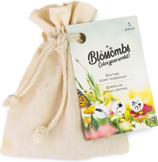 Blossombs - Biologisch katoenen cadeauzakje met 8 wilde bloemen zaadbommetjes