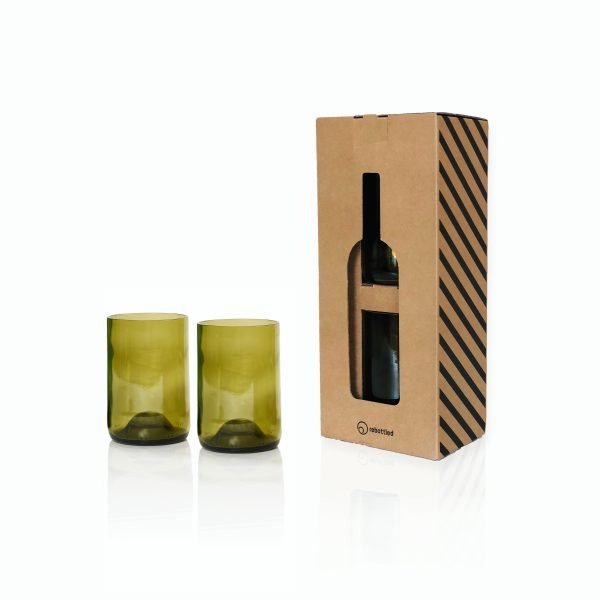 Upcycle glazen van gerecyclede wijnflessen bruin set van 2