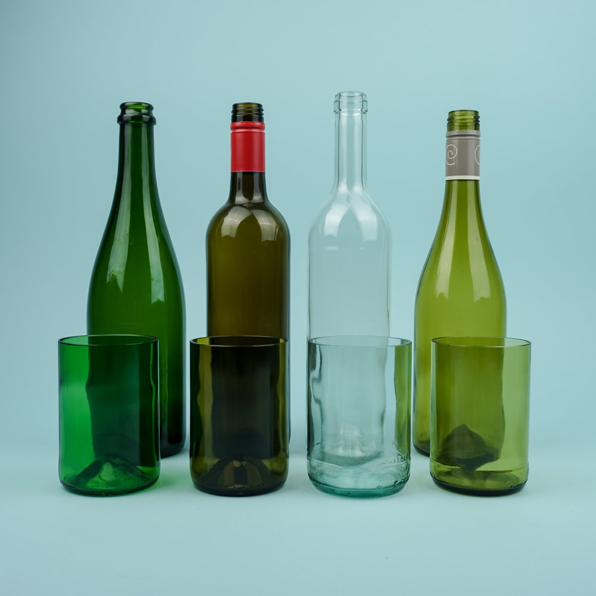 Upcycle glazen van gerecyclede wijnflessen groen set van 2