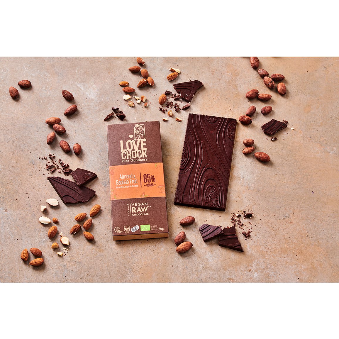 Vegan Chocolade Almond & Baobab Fruit 85% BIO