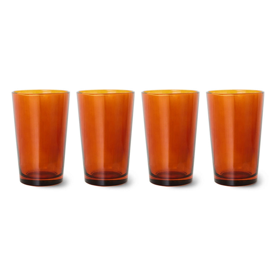 HKliving - Theeglazen Amber brown, 70's glassware, set van 4