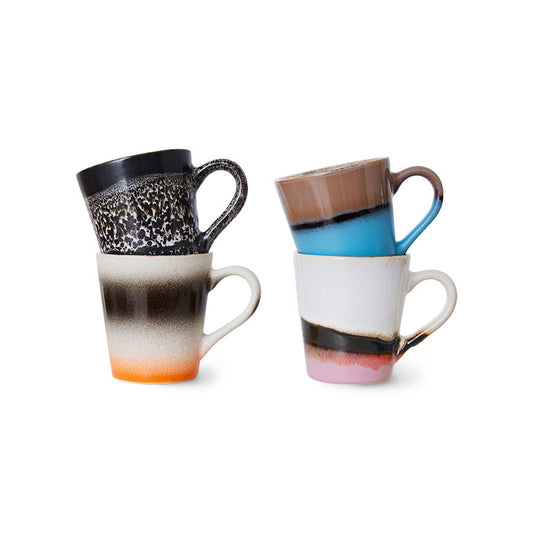 HKliving - Espresso mugs Funky 70's keramiek, set van 4